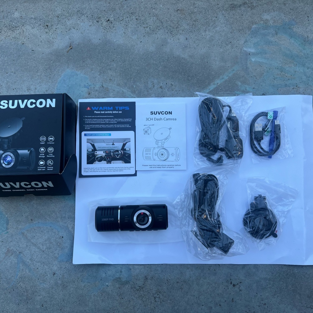 3-Channel Dash Cam Front Rear Inside 1080P w/ 32GB Card HDR, G-Sensor, 24Hr Park